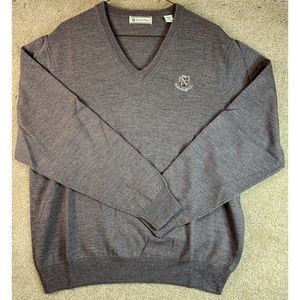 Donald Ross Mens Medium Beige/Tan Golf V Neck Marino Wool Pullover Sweater Logo